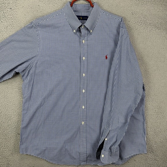 Ralph Lauren Shirt Button Down Mens 2XL Blue White Gingham Check Long Sleeve